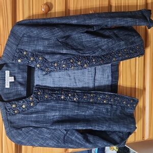 JM Collection Womens Jacket zip up Denim Studded Long Sleeve Size 4P